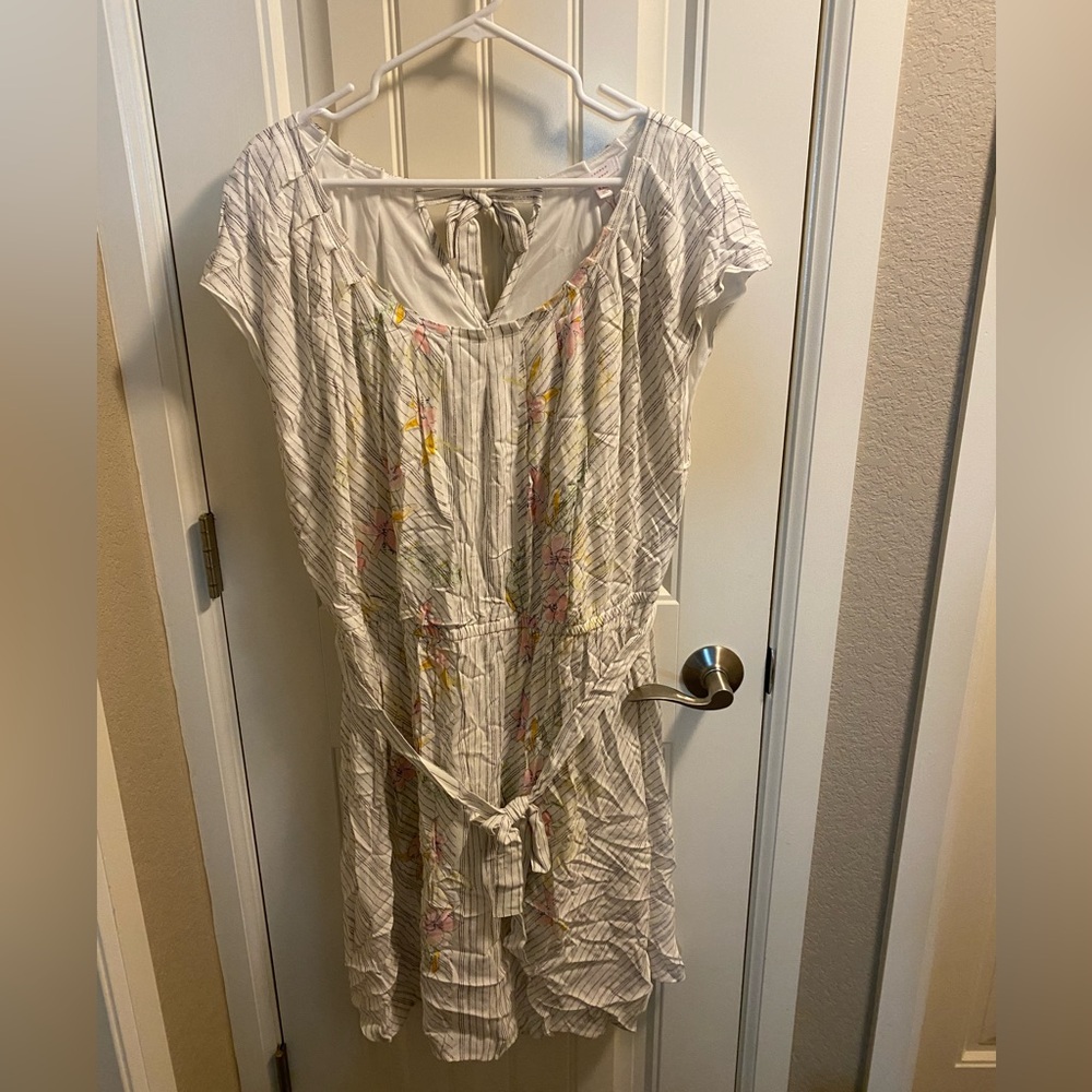 NWT LC Lauren Conrad XXL Floral Dress Lined Rayon White Pink Yellow 2X New
